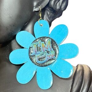 3” Blue Flower Hand-Painted Statement Earrings